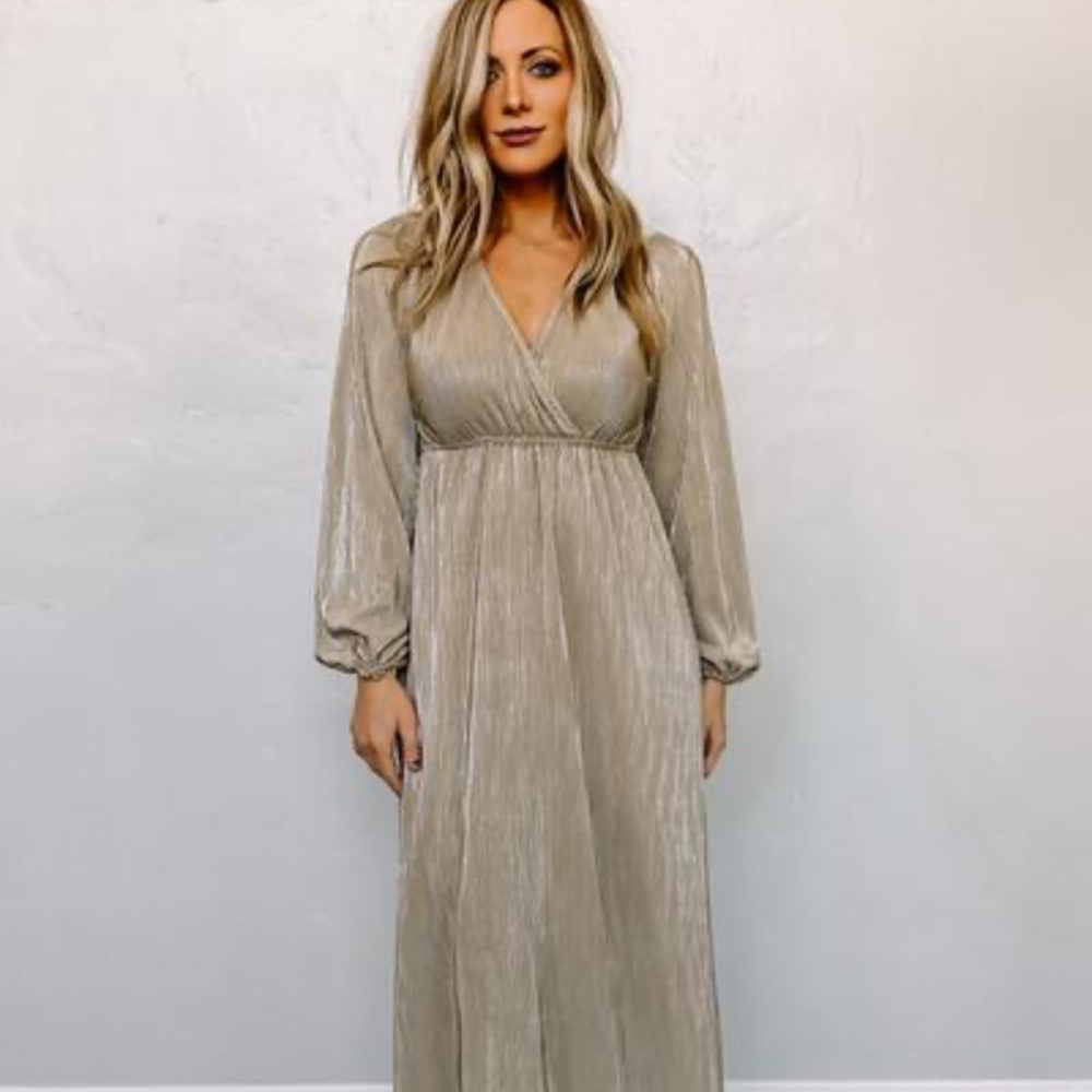 Baltic Born Tan Cream Gown with Bishop Sleeves